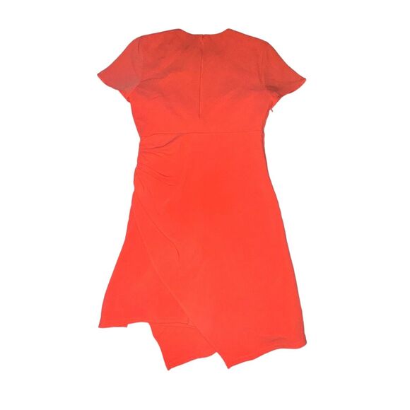 Cinq A Sept Imogen Dress Women's 6 Hot Coral Ruched Crepe S/S Back Side Zip NWT - Picture 5 of 9